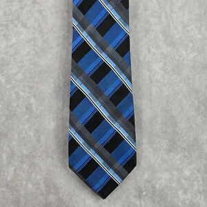 Arrow Blue‎ Gray Black Plaid Tartan 100% Silk Men's Neck Tie NWOT